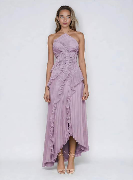 VESTIDO CON VOLANTES ESCOTE HALTER - Veska 