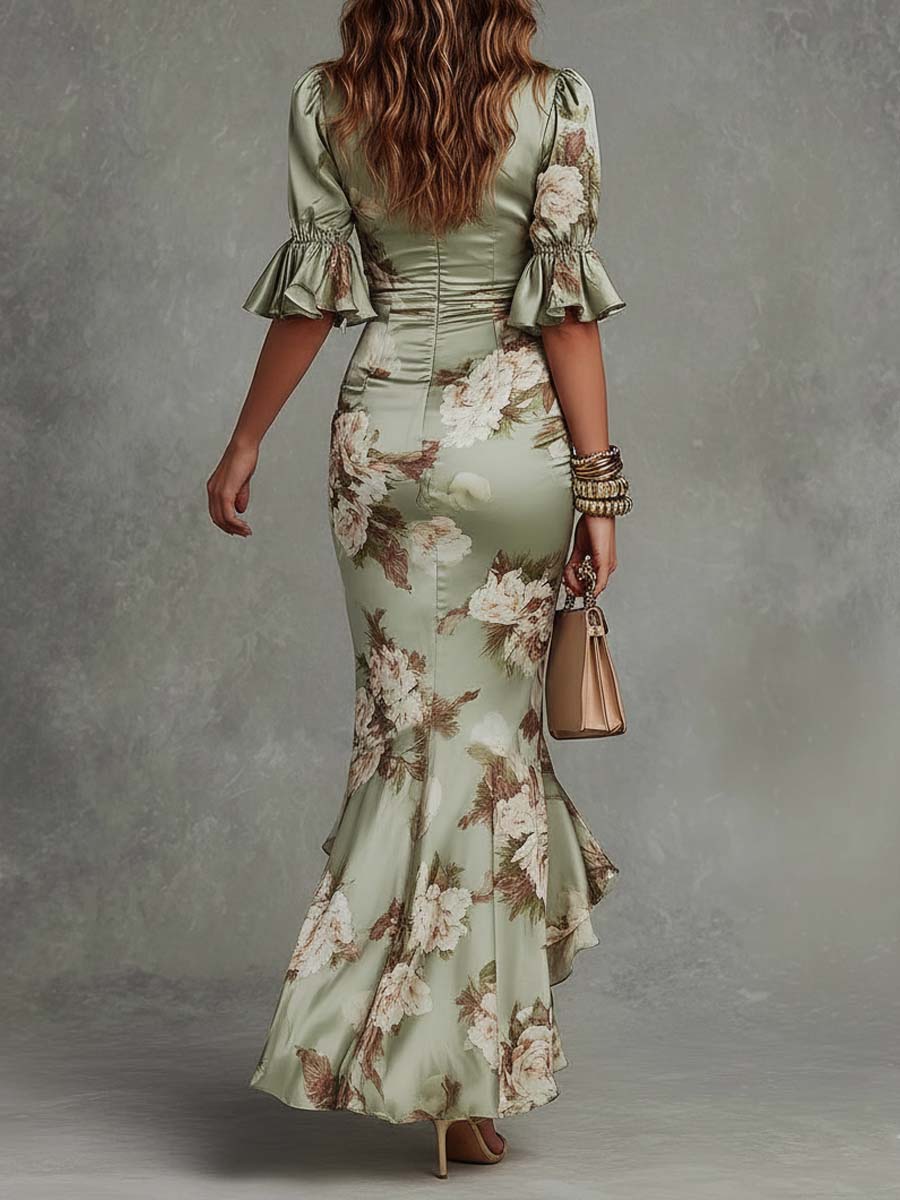 Vestido  Verde Salvia con Volantes