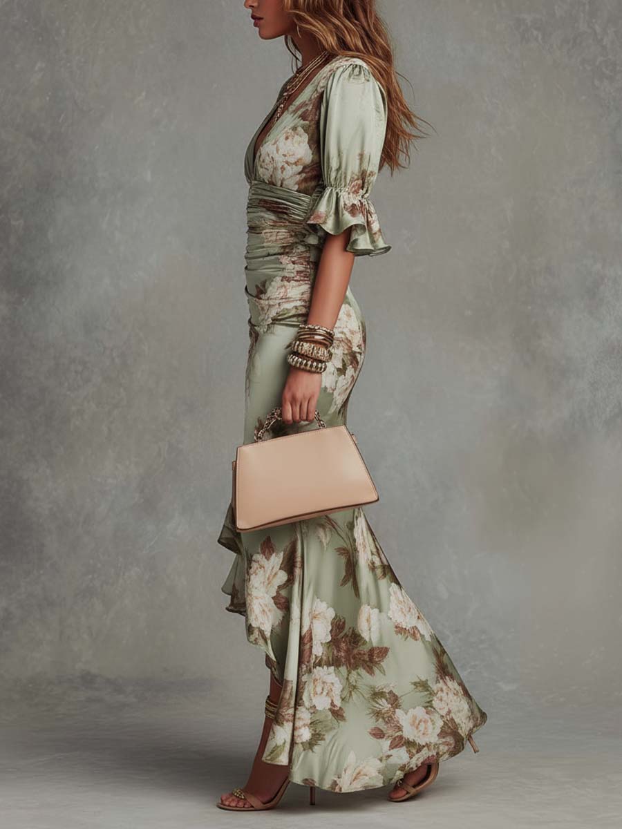 Vestido  Verde Salvia con Volantes